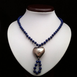Necklace "Aged Silver Heart" and Lapis lazuli _Beads