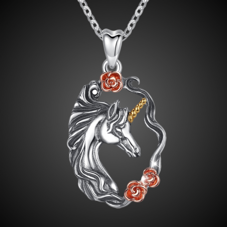 Ciondolo "Unicorno con rose" argento 925