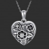 "Forget-Me-Not 3 Flowers" Locket pendant heart shape sterling silver