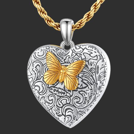 “El cariño de la mariposa”  Relicario portafoto corazon  plata solida