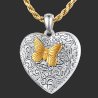 Ciondolo Portafoto a forma di cuore "l'affetto della farfalla" adornato con una farfallina dorata 18k