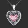 "Forget-Me-Not Flower" Pink Swarovski Locket pendant heart shape sterling silver
