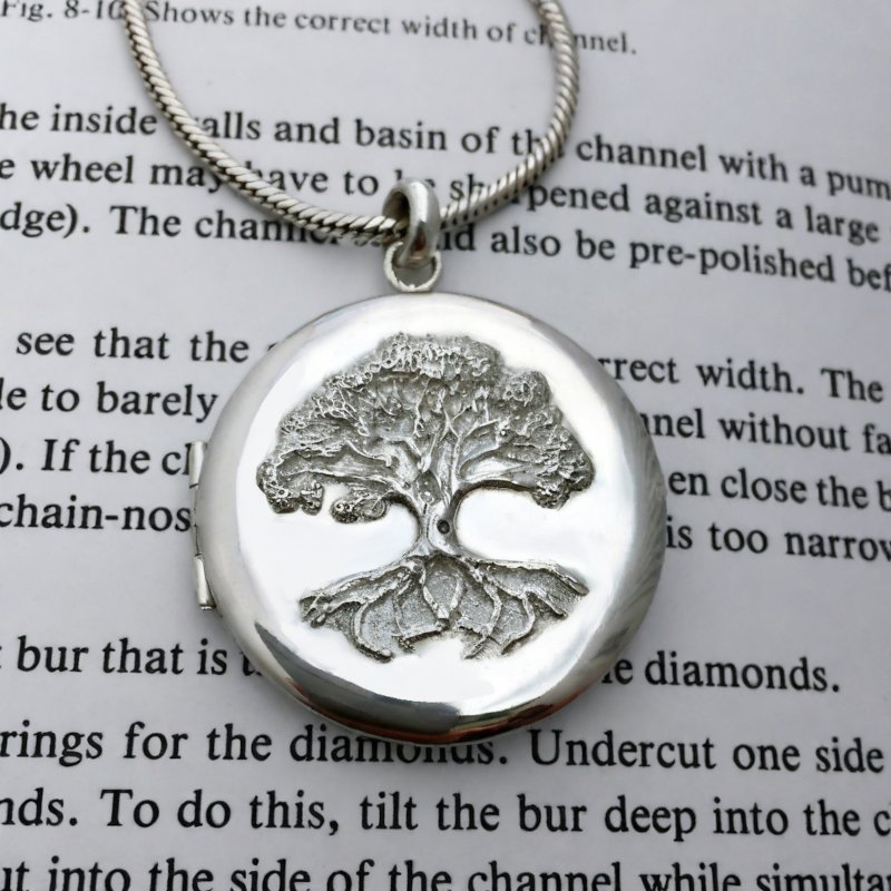 Round locket photo pendant Tree of Life sterling silver